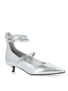 Silver Strappy Pointed Toe Kitten Heels Wide Width Size 8 NWT